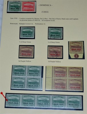 Lot 241 - Dominica. A twelve page, well presented collection of the WWI War Tax issue. Mostly mint...