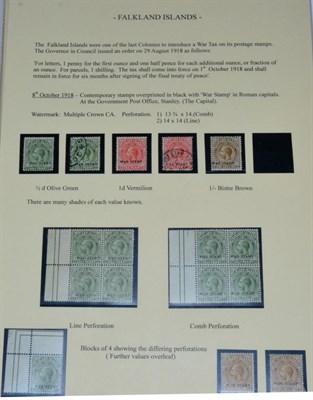 Lot 246 - Falkland Islands. 1918 to 1920 War stamps. A well presented collection on eight pages. Mostly mint