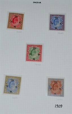 Lot 313 - India. A range of mint and used Officials on loose album pages. Includes 1909 high values mint...