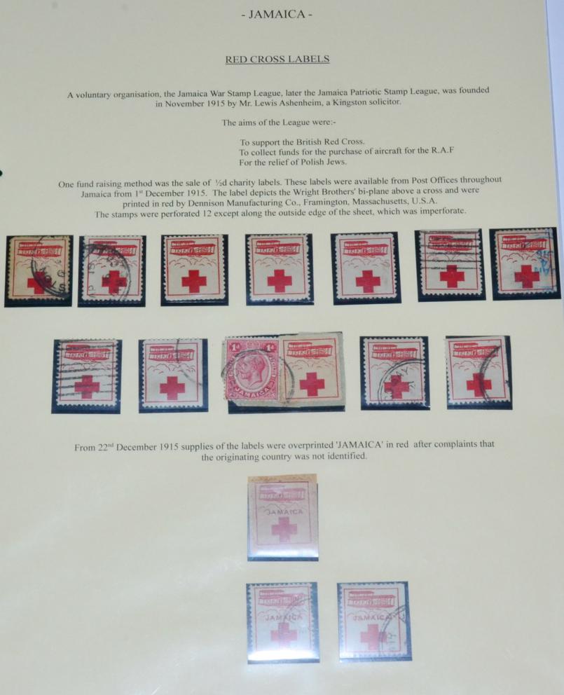 Lot 333 - Jamaica. A two page, well presented 1915 Red Cross charity labels - printed to support the...
