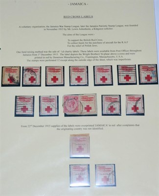 Lot 333 - Jamaica. A two page, well presented 1915 Red Cross charity labels - printed to support the...