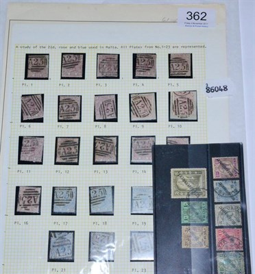 Lot 362 - Malta - Great Britain Used In. An album page, housing a study of the Victorian 2 1/2d rose and...