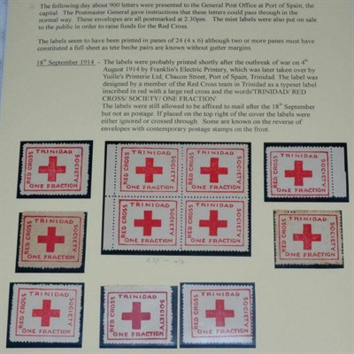 Lot 425 - Trinidad and Tobago. 1914 to 1915 Red Cross labels and stamps, well presented on ten pages....