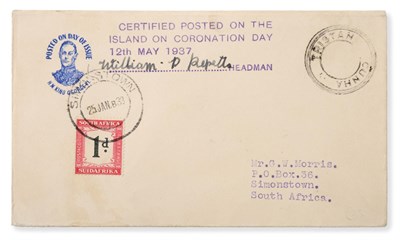 Lot 428 - Tristan Da Cunha. 12th May 1937 Illustrated Coronation cover to Simonstown, South Africa...