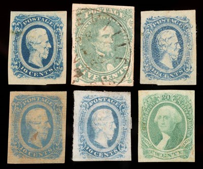 Lot 440 - USA - Confederate States. General issues. A group of six unused or used. 1861  5c Jefferson...