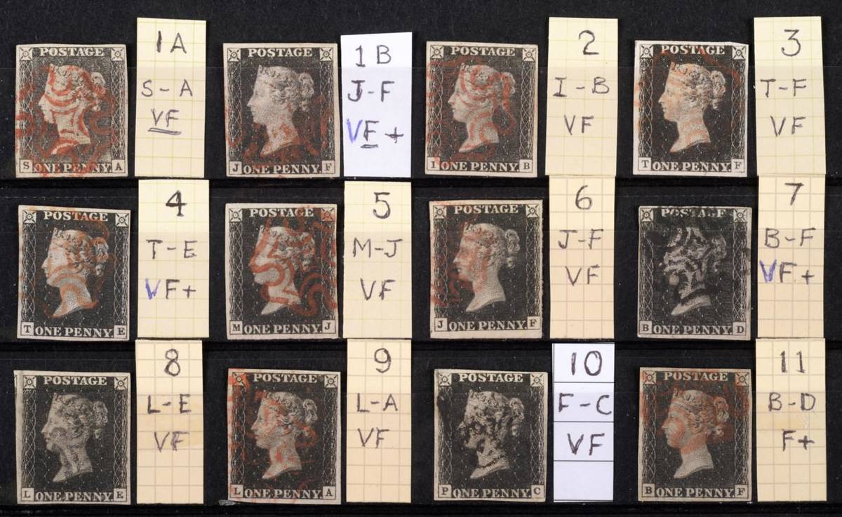 Lot 477 - Great Britain. 1840 1d Blacks. A complete set of Plates 1a to 11. All have four margins and...