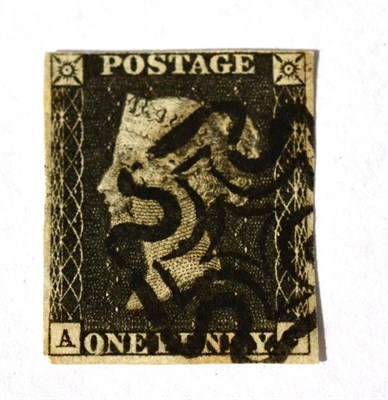 Lot 478 - Great Britain. 1840 1d Black A-O. Four margins, used with a fine black Maltese Cross