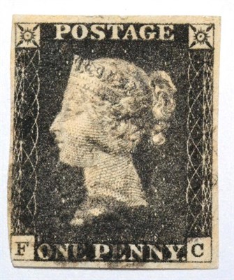 Lot 479 - Great Britain. 1840 1d Black F-C. Three margins, fourth shaved lower left corner. Used with a black