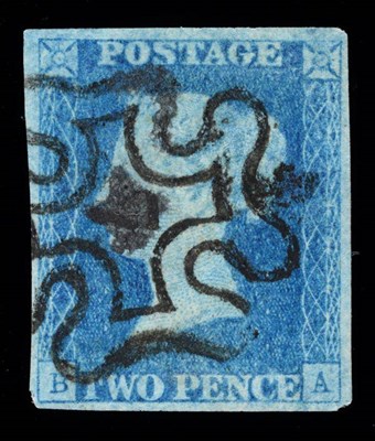 Lot 488 - Great Britain. 1840 2d Deep Blue B-A. Four margins, used with a superb black Maltese Cross