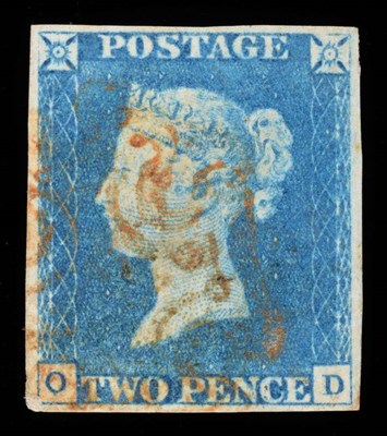 Lot 491 - Great Britain. 1840 2d Deep Full Blue O-D. Used with red Maltese Cross