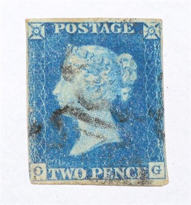 Lot 492 - Great Britain. 1840 2d Blue O-G. Two margins, used with a black Maltese Cross