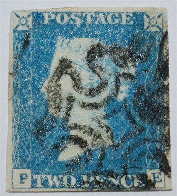 Lot 493 - Great Britain. 1840 2d Blue P-E. Four margins, used with a black Maltese Cross