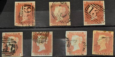 Lot 496 - Great Britain. Eight 1841 1d Red-Brown. All four margins, used