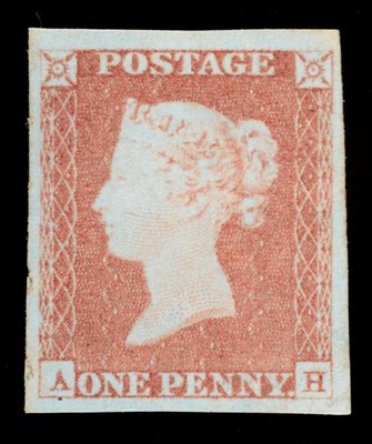 Lot 497 - Great Britain. 1841 1d Red A-H on very blue paper. Four good margins, mint