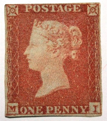 Lot 502 - Great Britain. 1841 1d Red M-I. Deeply blued paper. Four margins - just. Mint