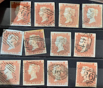 Lot 506 - Great Britain. 1841 1d Reds. Group of twelve used. Various shades.  All four margins (Q-K just...