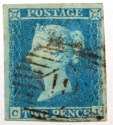 Lot 507 - Great Britain. 1841 2d Pale Blue C-I. Four margins (three very large). Used with town postmark only