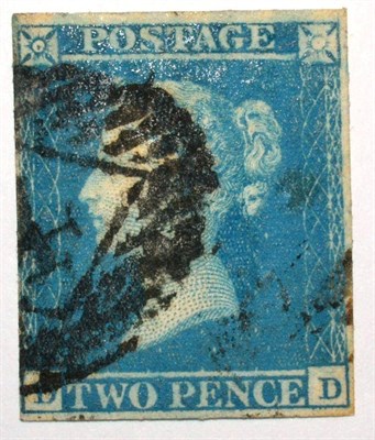 Lot 508 - Great Britain. 1841 2d Blue D-D. Four margins (just), used with a good ivory head