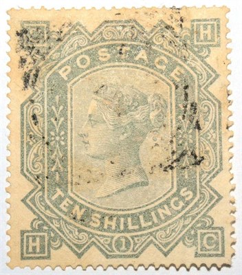 Lot 536 - Great Britain. 1867 10s Greenish Grey. Wmk Maltese Cross. Good used