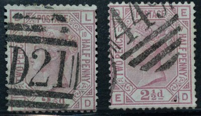 Lot 538 - Great Britain. 1873 to 1880 2 1/2d Rosy Mauve. Plate 10 and Plate 17. Wmk Orb. Used