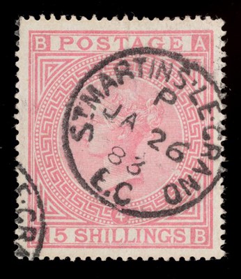 Lot 545 - Great Britain. 1883 to 1884 5s Rose A-B on blued paper. Well centred, used with a fine St...