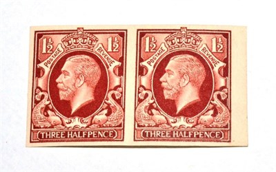 Lot 561 - Great Britain. 1934 1 1/2d Red-brown, imperf horizontal pair, unmounted