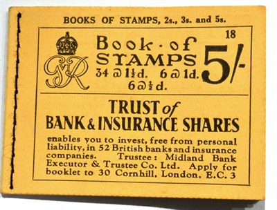 Lot 588 - Great Britain. August 1937 5s booklet, edition 18, part used. Missing 1 1/2d pane of six and...