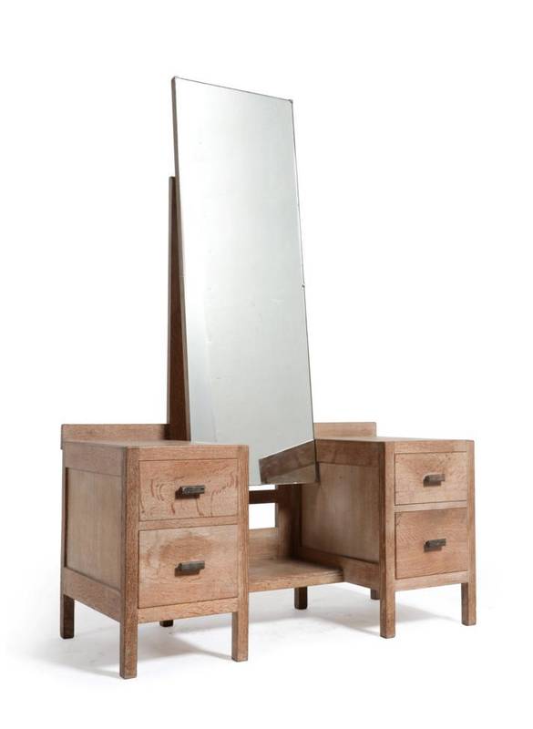 Lot 625 - A 1930's Heal's Limed Oak Russet Bedroom Suite, comprising a Bedside Cupboard, with raised...