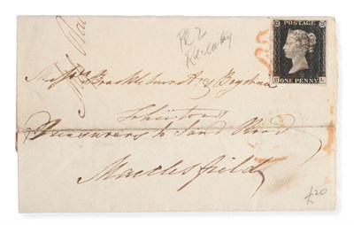 Lot 611 - Great Britain. October 1840 part outer letter sheet to Macclesfield bearing 1840 1d black H-L...