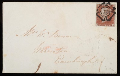 Lot 613 - Great Britain. A November 1841 cover to Edinburgh, bearing 1841 1d red - with 'constant...