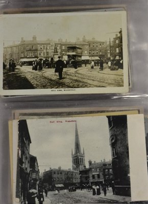 Lot 619 - A Small Red Album housing a mix of mainly vintage cards. Includes Wakefield, Normanton, amongst...