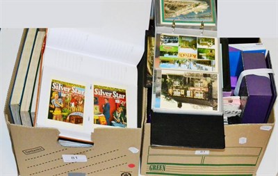 Lot 81 - Four Boxes containing world in albums, stockbooks and loose. A box of postcards (mostly modern)