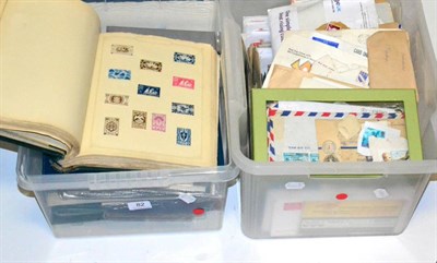 Lot 82 - Two Plastic Containers housing all world in albums and loose, plus Great Britain FDCs and...