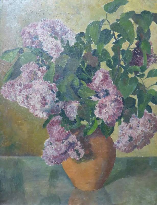 Lot 661 - Charles Frederick Tunnicliffe RA, RE, ARCA (1901-1979)  Still life of purple lilac in a...