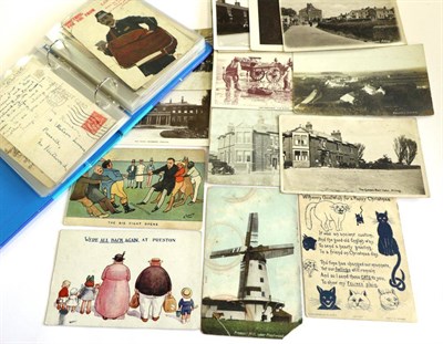 Lot 259 - Comic, Topographical, Greetings in a small blue binder and loose. Includes real photographic of...