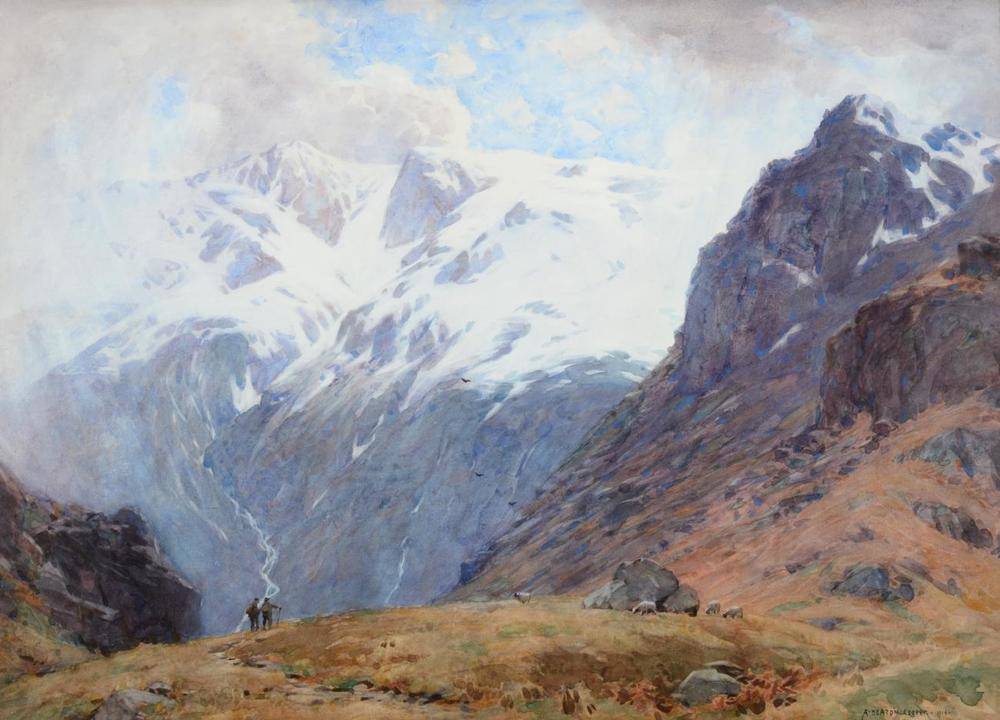 Lot 668 - Alfred Heaton Cooper (1864-1929)  "Bowfell and Pike of Stickle " Signed and dated 1914,...