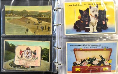 Lot 315 - Saltburn by the Sea. A small maroon album, housing nearly fifty differing 'pull out/novelty cards'.