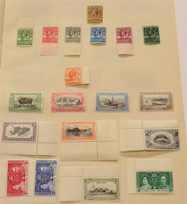 Lot 402 - Falkland Islands. Two loose album pages housing a fresh mint middle period issues. Noted 1929...