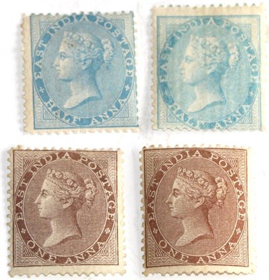 Lot 437 - India. 1856 to 1864 East India Company Administration. 1/2a blue and 1/2a light blue (no...