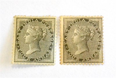 Lot 438 - India. 1856-1864 East India Company Administration. 4a black (pulled pers) and 4a grey black...