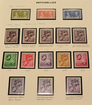 Lot 489 - Seychelles. A 1937 to 1951 mint collection on loose album leaves. Includes a number of shades...