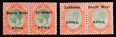 Lot 491 - South West Africa. King George V £1 horizontal pairs. Both shades lightly mounted