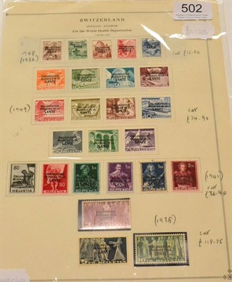 Lot 502 - Switzerland. June 1948 and 1948 to 1950 World Health Organisation sets. Fresh mint on album page