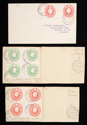 Lot 508 - Tristan da Cunha. Two 1927 part covers. Each bearing block of four imperf King Edward VII, one...