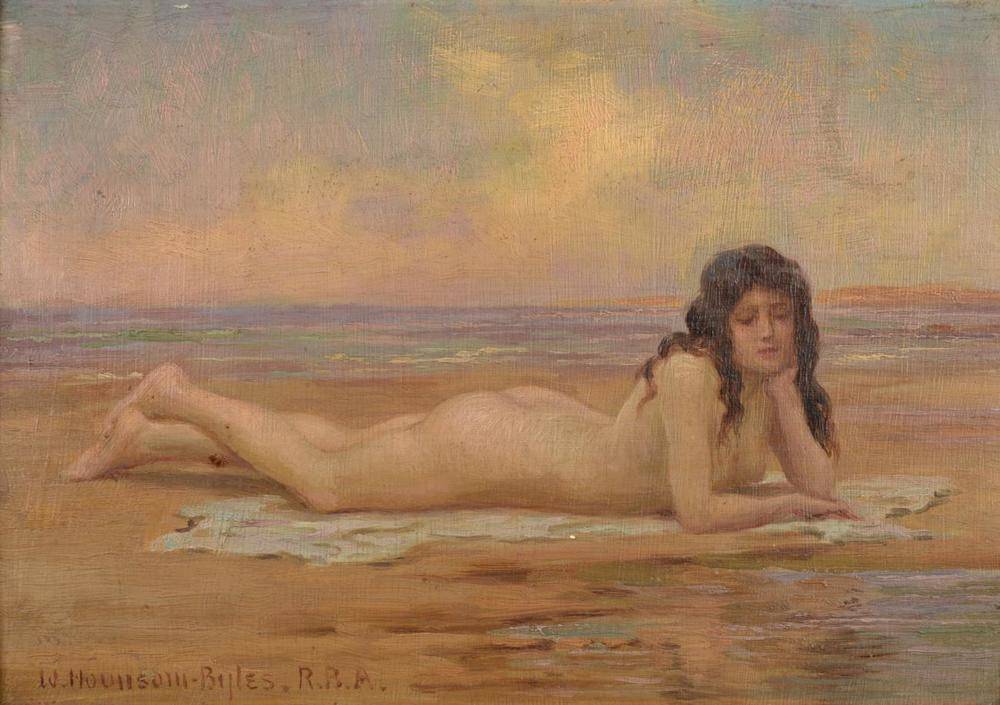 Lot 695 - William Hounsom-Byles RBA (1872-1916)  "Swimmer " Signed, inscribed in pencil verso, oil on...