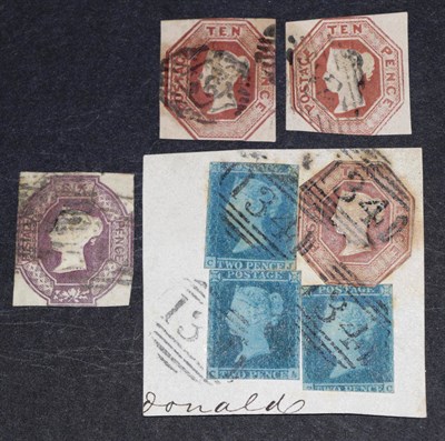 Lot 560 - Great Britain. 1848 to 1854 Embossed. 6d cut square. One good margin, rest just touched. Two...