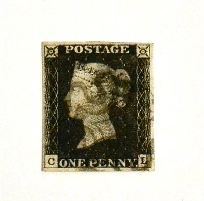 Lot 610 - Great Britain. 1840 1d Black C-L, Plate 16. Four margins, used with a fine black Maltese cross