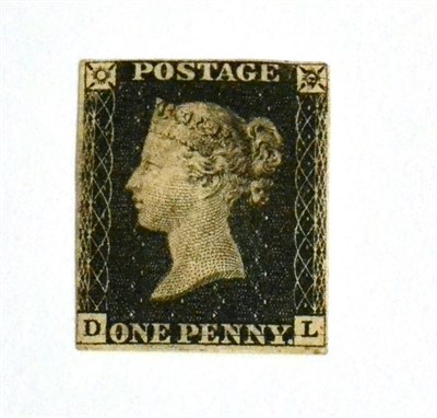 Lot 611 - Great Britain. 1840 1d Black D-L, three margins (fourth shaved). Part mint. Small thin Sold as seen