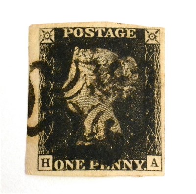 Lot 615 - Great Britain. 1840 1d Black H-A. Three good margins, fourth huge, used with a black Maltese cross