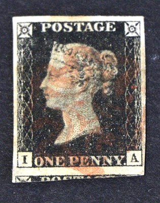 Lot 616 - Great Britain. 1840 1d Black I-A. Four margins (lower margin showing part of adjacent stamp)...